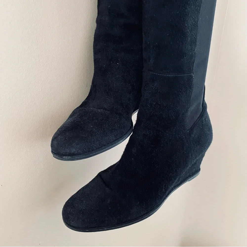 Stuart Weitzman Luxury Classic Black Suede Leather & Neoprene Stretch Calf Boots